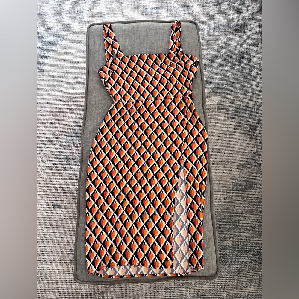 FARM Rio Orange and Black Diamond Midi Dress